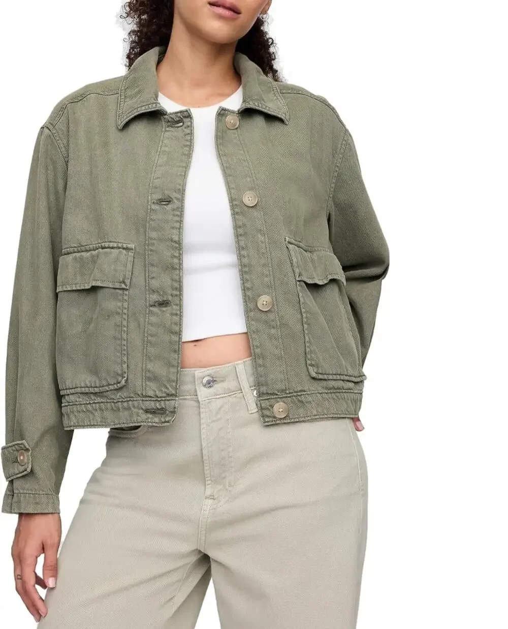 Gap Relaxed Utility green denim chore jacket Size Sm Boxy Classic Y2K Retro